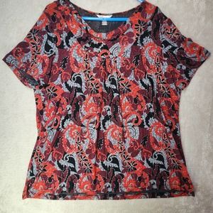 White Stag Womans Top Red Short Sleeve Paisley Size XL